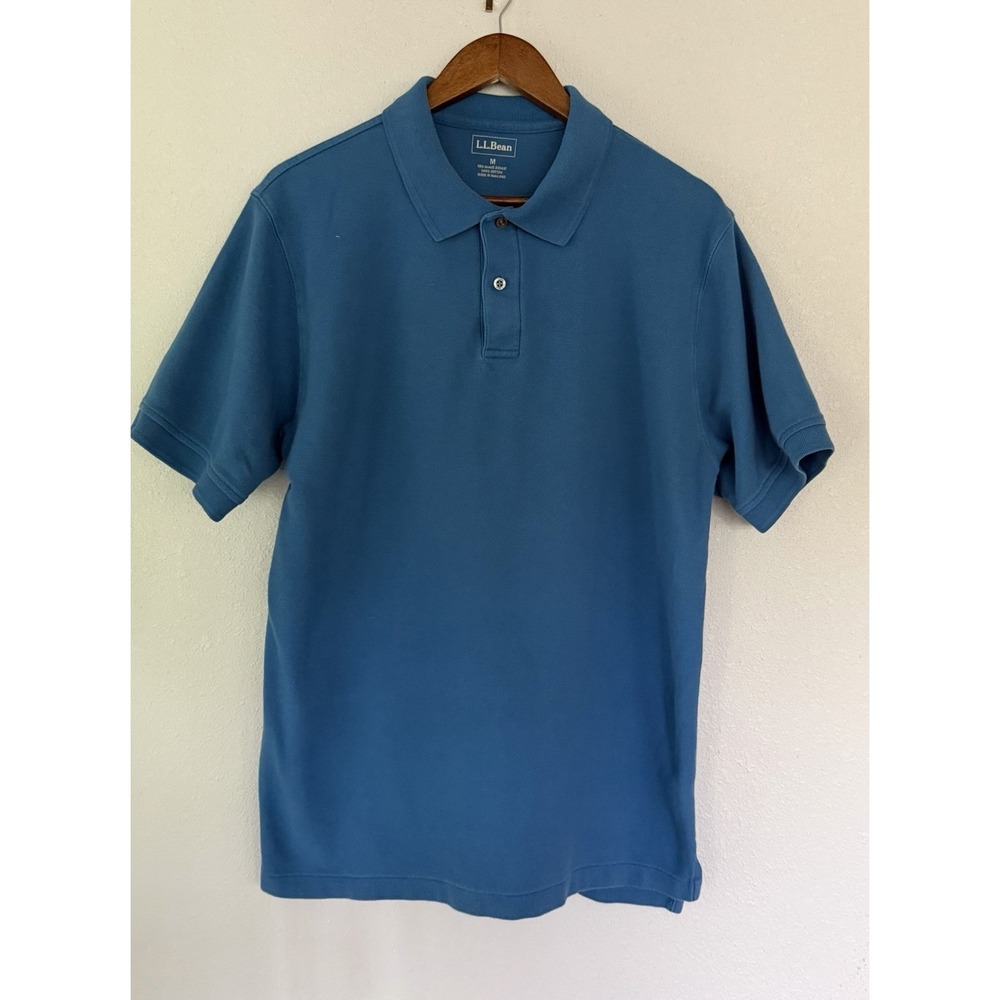 LL Bean Men's Blue Short Sleeve Polo Shirt Golf 2- Button Closure Size Medium